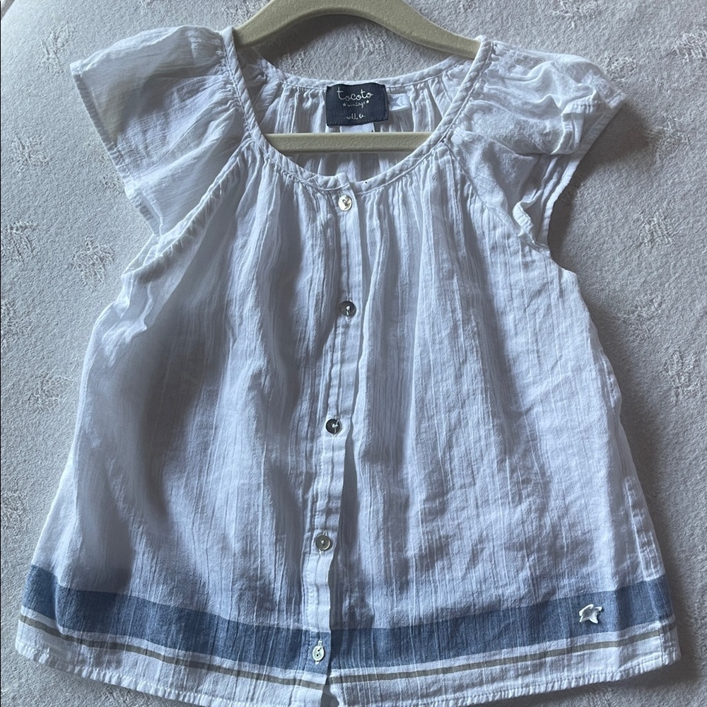 Tocoto Vintage White and Blue Kids Blouse